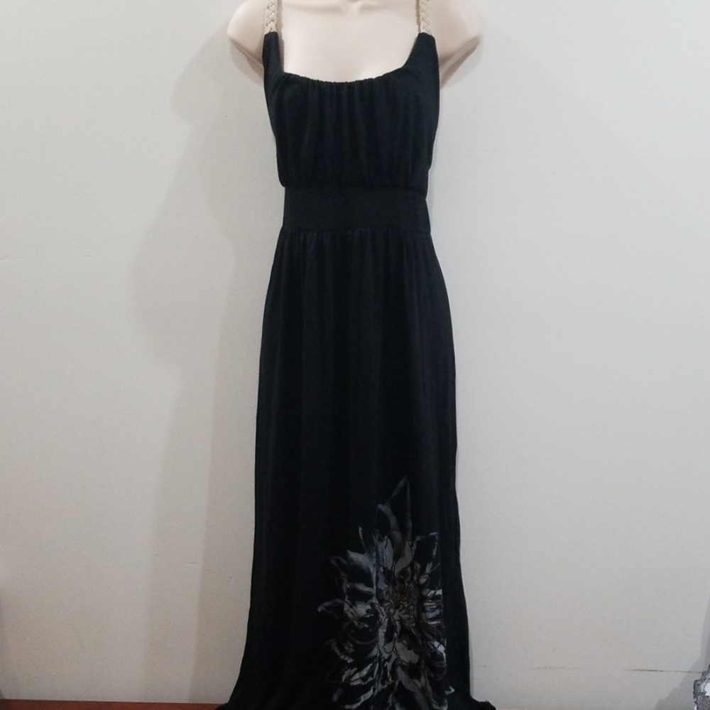 DC women's black floral bottom maxi dress